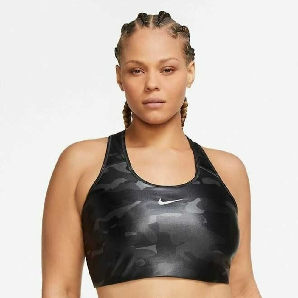 SIZE 2X  WOMEN'S NIKE SWOOSH BRA TOP / CAMO BLACK GREY DD1059-084